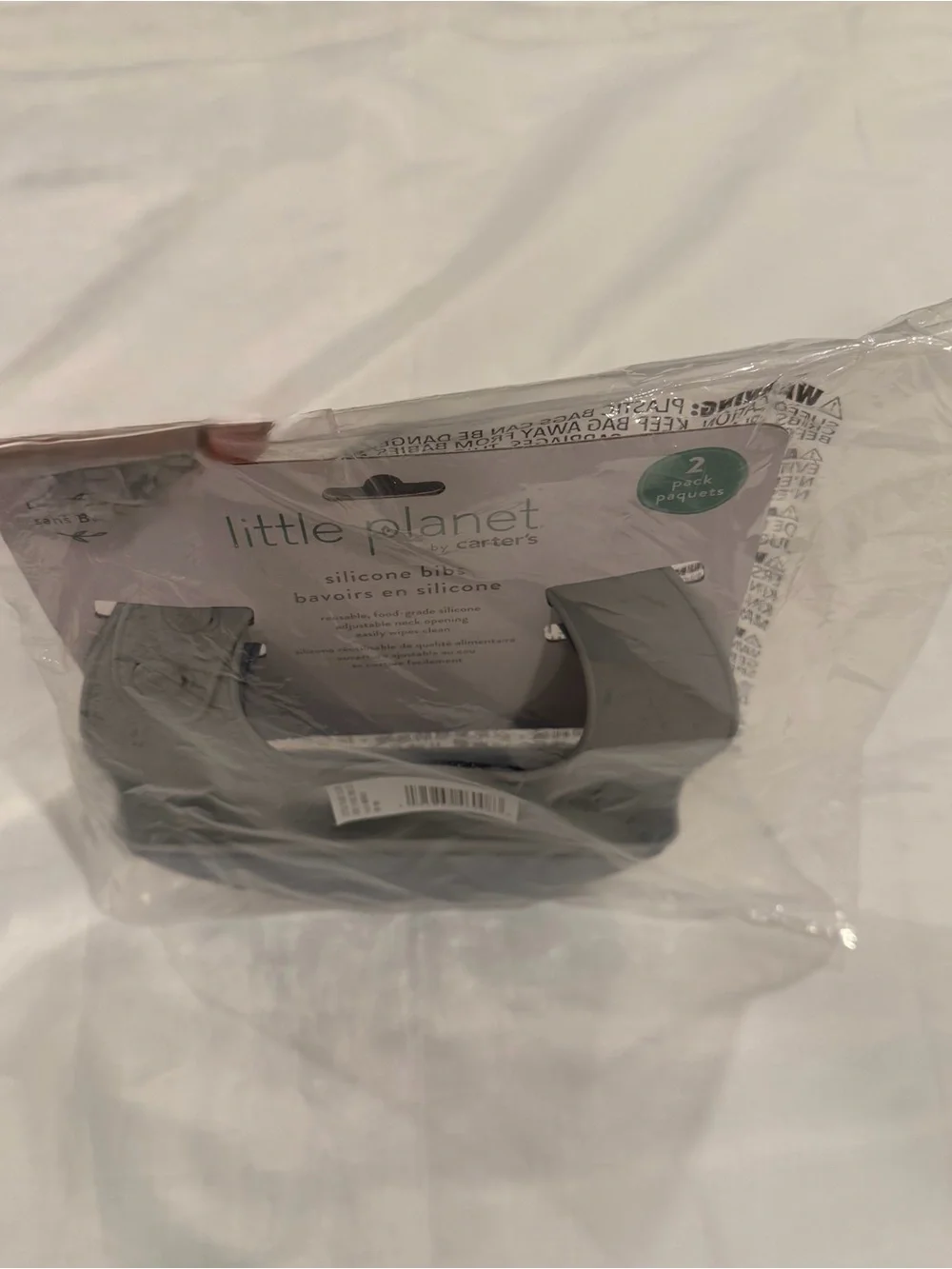 NWT Little Planet Carter's Silicone Baby Bibs (SET of 2: Gray and Blue)